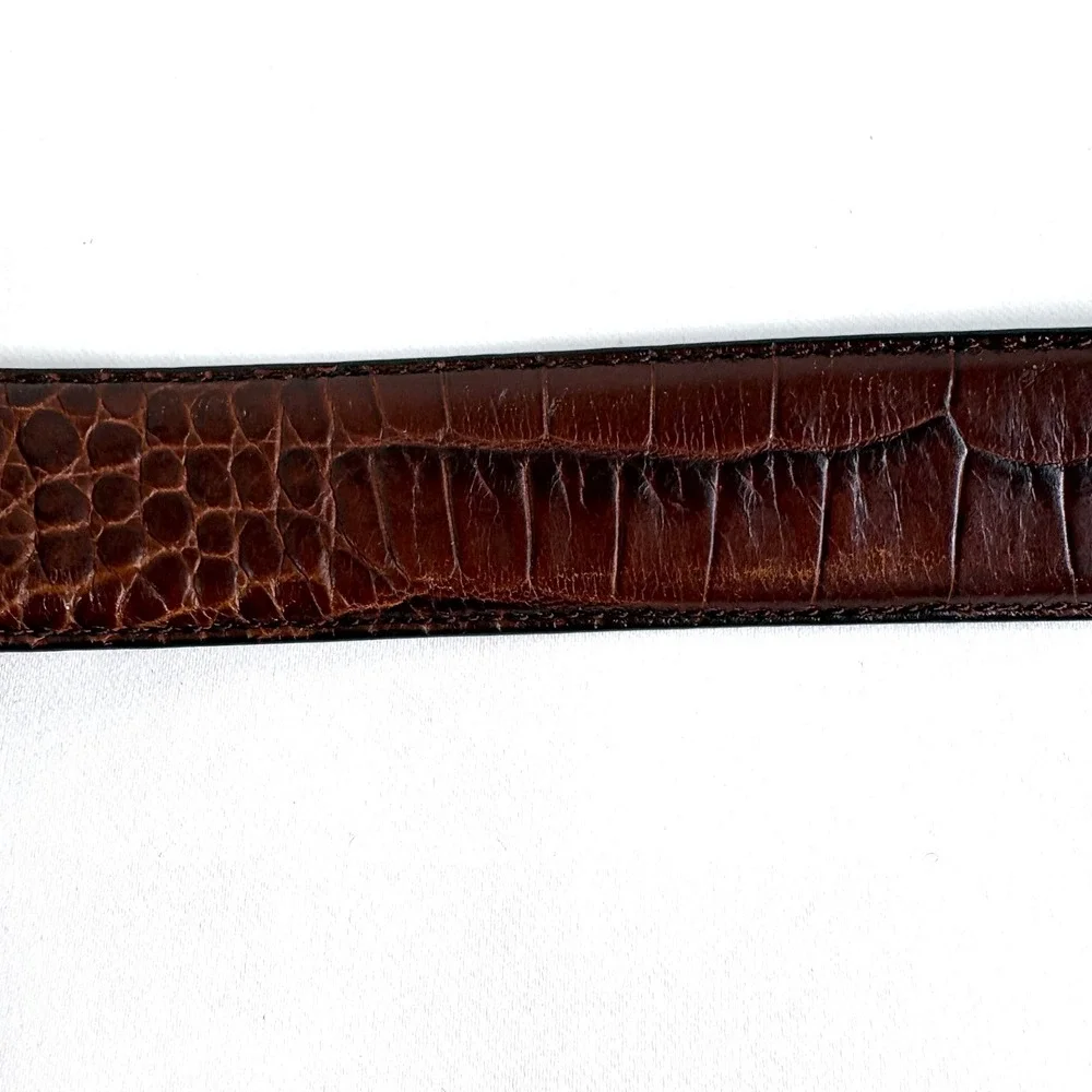 Roundtree & Yorke Belt Brown Croc Embossed Leather Western Silver Hardware 56